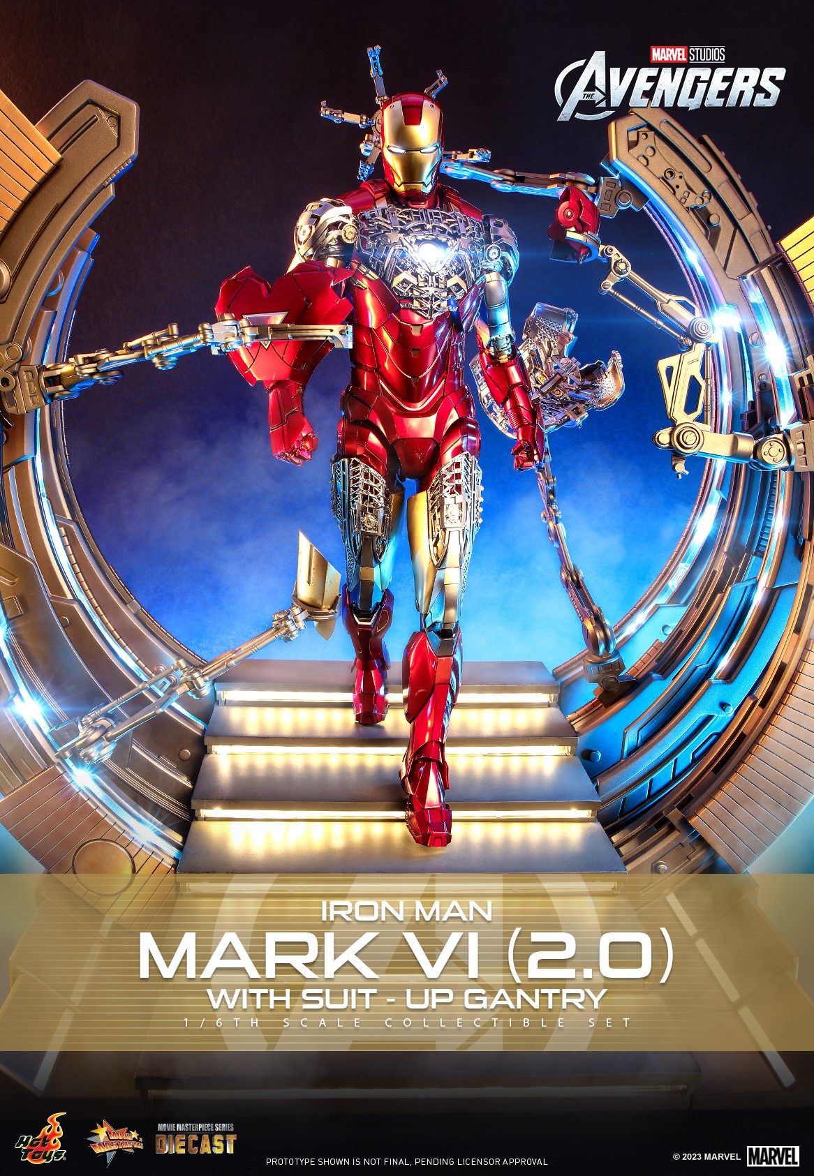 The Avengers Iron Man Mark VI Version 2 and Suit Up Gantry by Hot