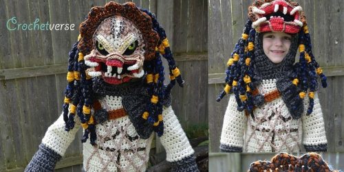 predatort 500x251 This Kid Wearing a Hand Crocheted Predator Costume Will Win Halloween This Year.